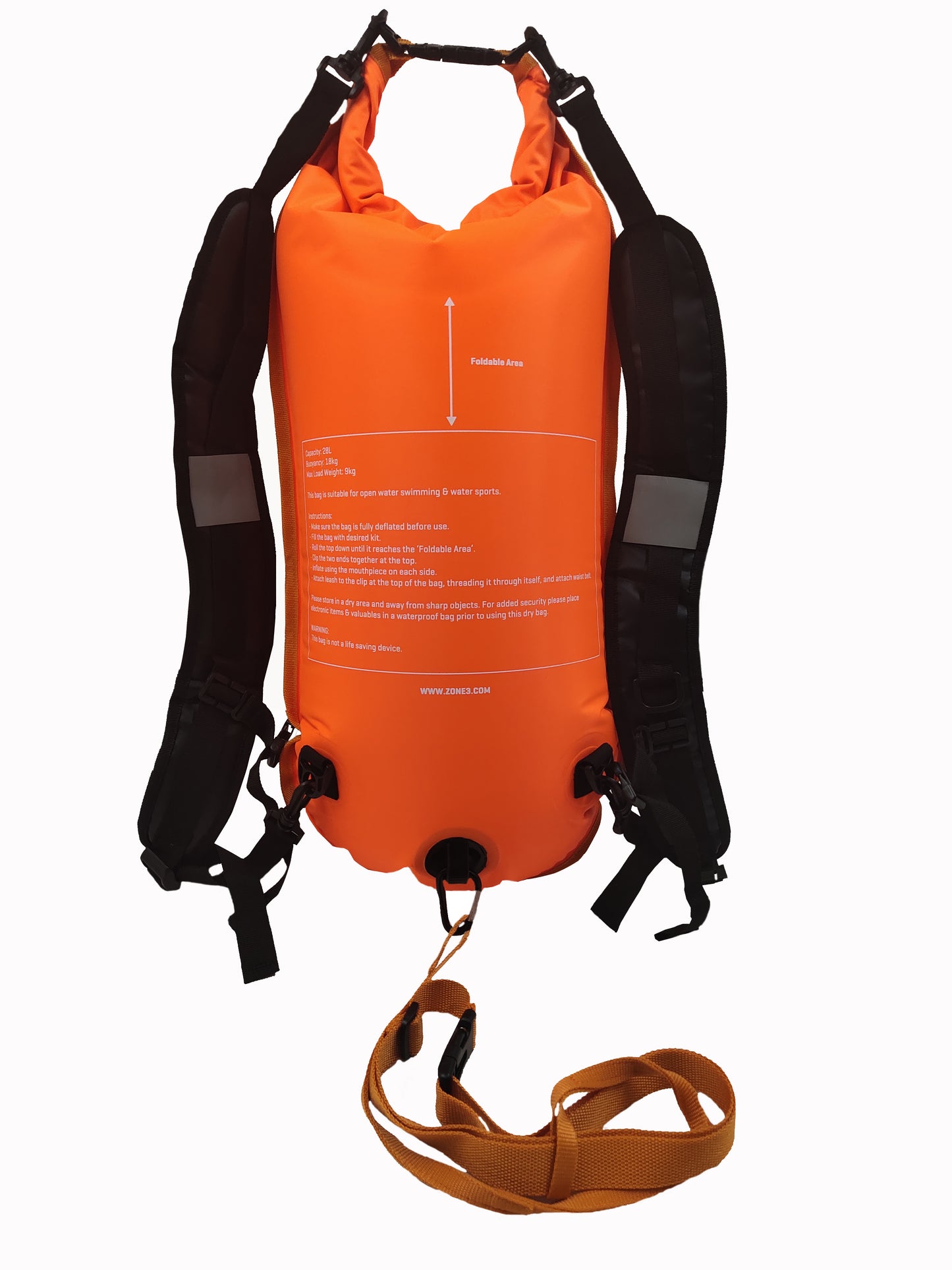 Zone3 2 LED Light Backpack Swim Safety Buoy/Dry Bag (28L) - Orange